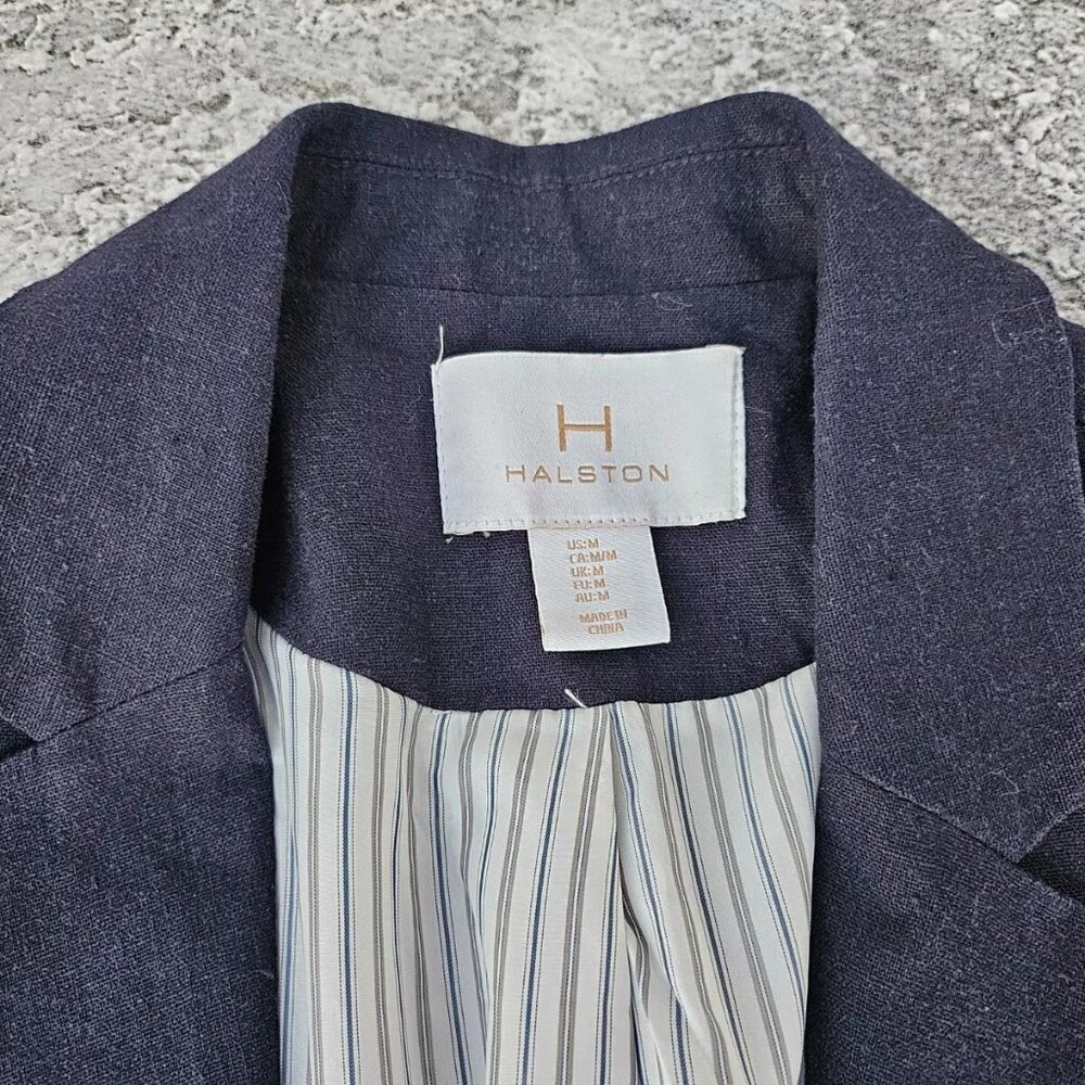H by Halston Women Blazer Blue Navy Linen Blend Open Front jacket Size M - Picture 3 of 9